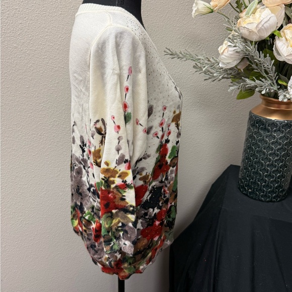 Rebecca Malone Floral Stud Sweater 2X Cream Watercolor Knit TopRebecca Malone Fl - Picture 4 of 7